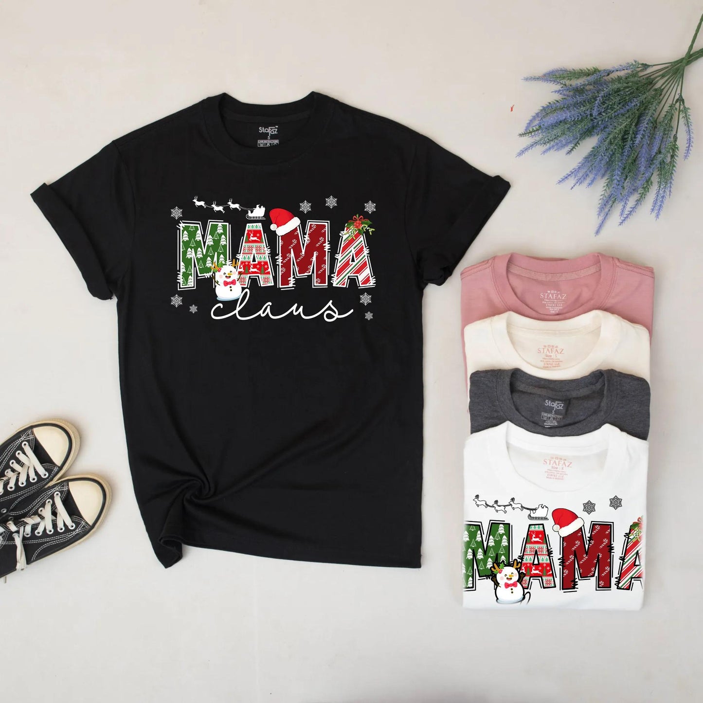 Personalized Mama Claus and Mini Claus Christmas Sweatshirts Festive Trees Candy Cane Design Family Holiday Matching Mommy Daughter Sweater