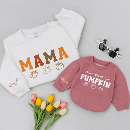 Mama and Mama's Pumpkin Patch Matching Family Sweatshirts Cozy Fall Mommy and Me Outfits Thanksgiving Shirt