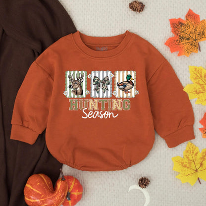 Personalized Hunting Season Mallard Duck Deer Camo Baby Romper Rustic Striped Infant Bodysuit Southern Boy Toddler Outfit Gift