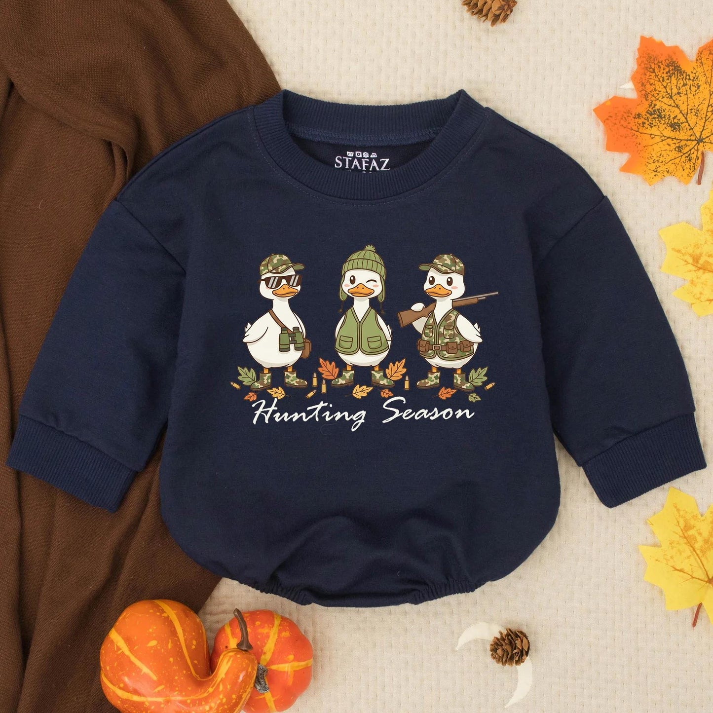 Camo Duck Hunting Season Baby Bubble Romper Southern Boy Infant Outfit Toddler Fall Clothes Newborn Hunting Buddy Gift Earthy Whimsical Design