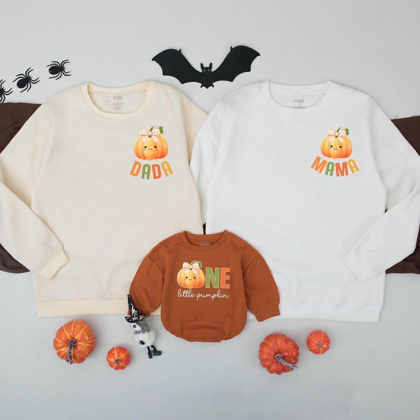 Cute Cartoon Pumpkin Family Sweatshirts Matching Autumn Outfits Mommy and Me Thanksgiving Sweaters Little Pumpkin Baby Romper