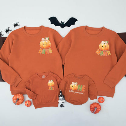 Cute Cartoon Pumpkin Family Sweatshirts Matching Autumn Outfits Mommy and Me Thanksgiving Sweaters Little Pumpkin Baby Romper