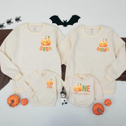 Cute Cartoon Pumpkin Family Sweatshirts Matching Autumn Outfits Mommy and Me Thanksgiving Sweaters Little Pumpkin Baby Romper