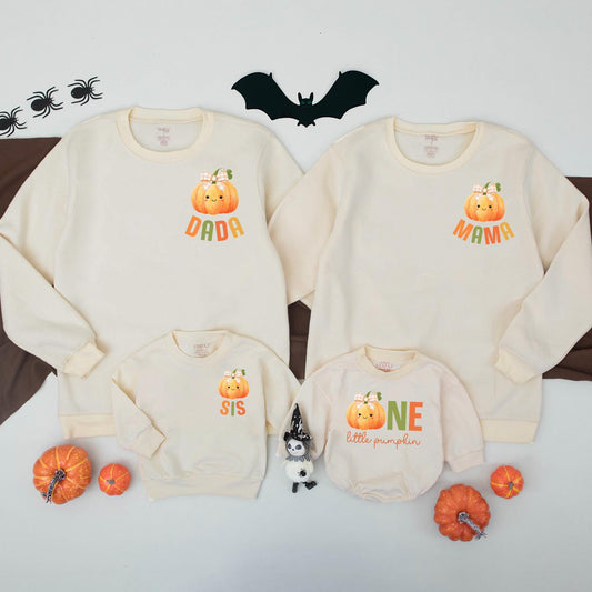 Cute Cartoon Pumpkin Family Sweatshirts Matching Autumn Outfits Mommy and Me Thanksgiving Sweaters Little Pumpkin Baby Romper