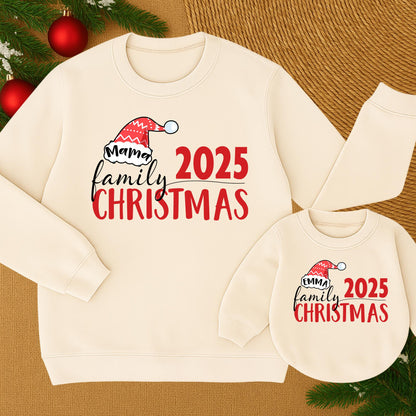Matching Family Christmas 2025 Sweatshirts Mama Emma, Holiday Outfits, Festive Santa Hat Clothes, Custom Christmas Matching Clothes Outfit Set