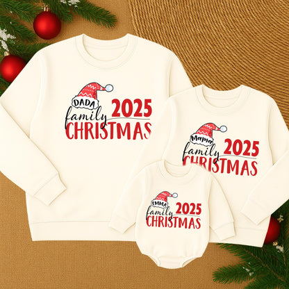 Matching Family Christmas 2025 Sweatshirts Mama Emma, Holiday Outfits, Festive Santa Hat Clothes, Custom Christmas Matching Clothes Outfit Set