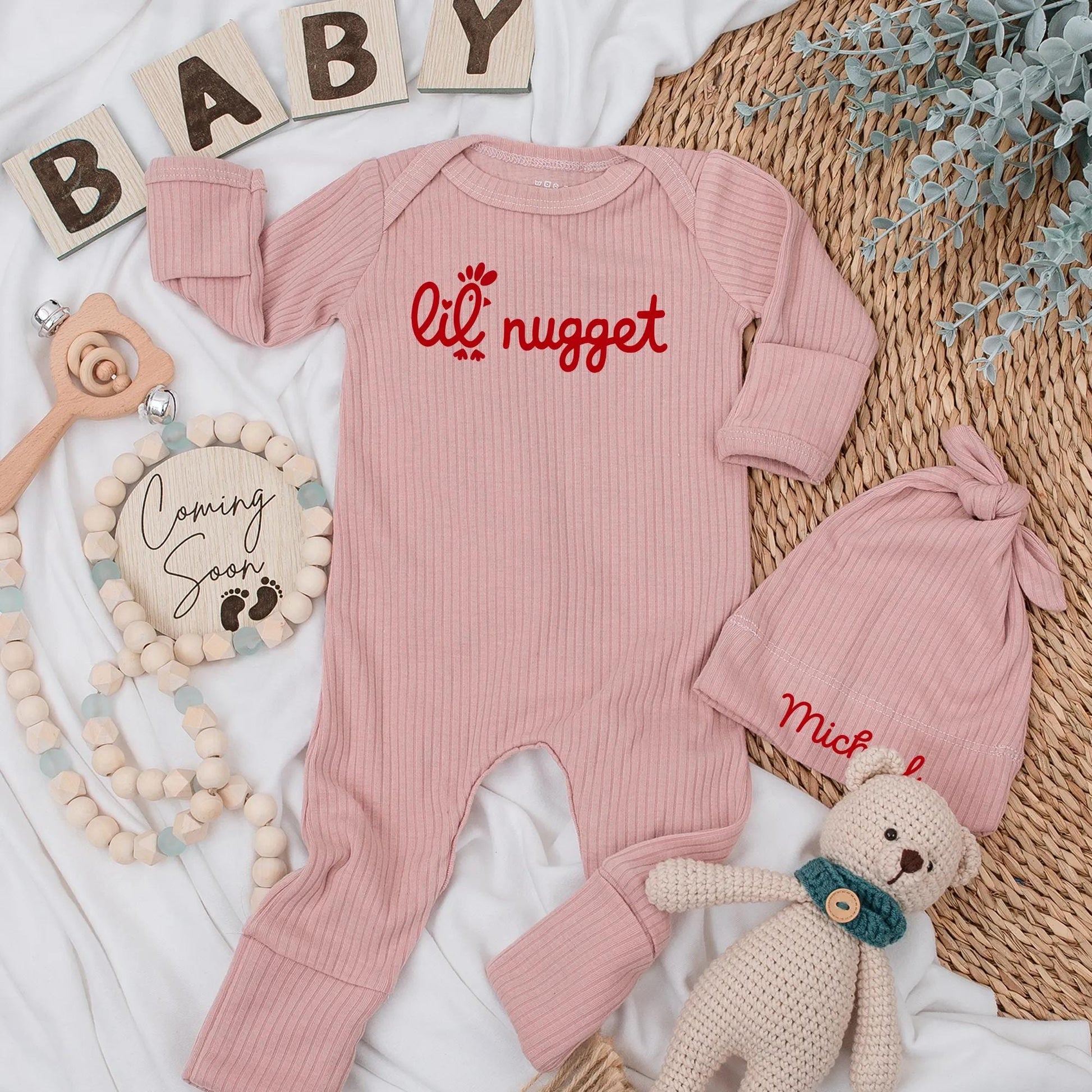 Lil' Nugget Baby Bodysuit Red Chick Design Cute Newborn Clothes Pregnancy Announcement Shower Gift