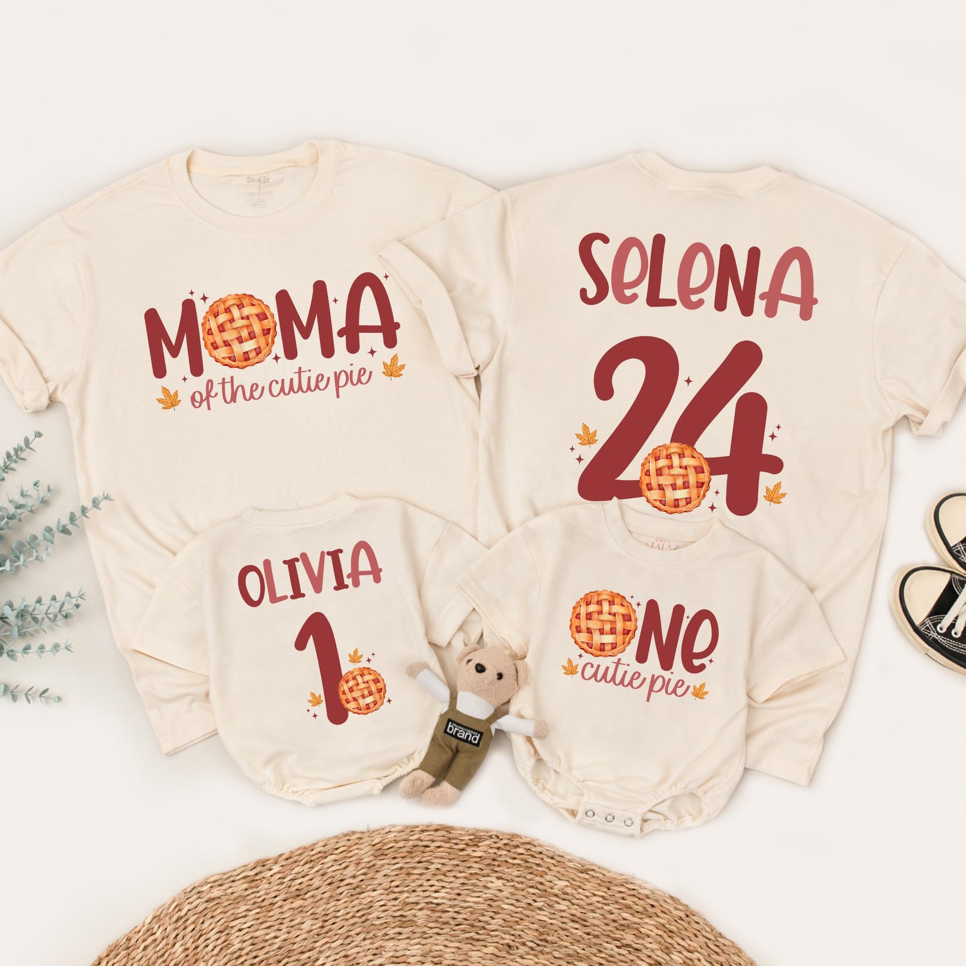 One Cutie Pie Thanksgiving First Birthday Shirt, Sweet Fall Outfit for Baby Girl, Matching Family Tee, Autumn Leaves Pie Design, One Year Old Gift