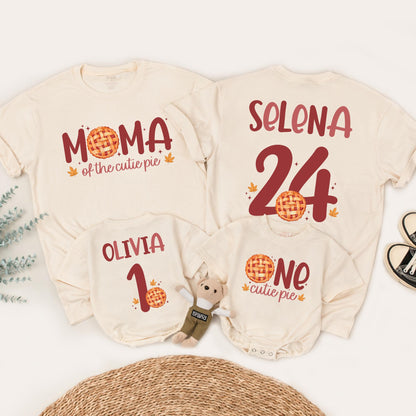 One Cutie Pie Thanksgiving First Birthday Shirt, Sweet Fall Outfit for Baby Girl, Matching Family Tee, Autumn Leaves Pie Design, One Year Old Gift