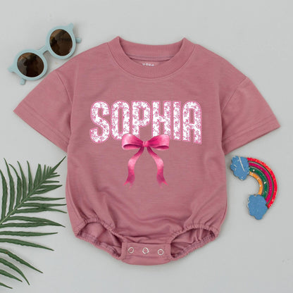 Sophia Chinoiserie Floral Baby Bubble Romper Pink Bow Cute Feminine Outfit Personalized Name Gift for Baby Girl 134 characters