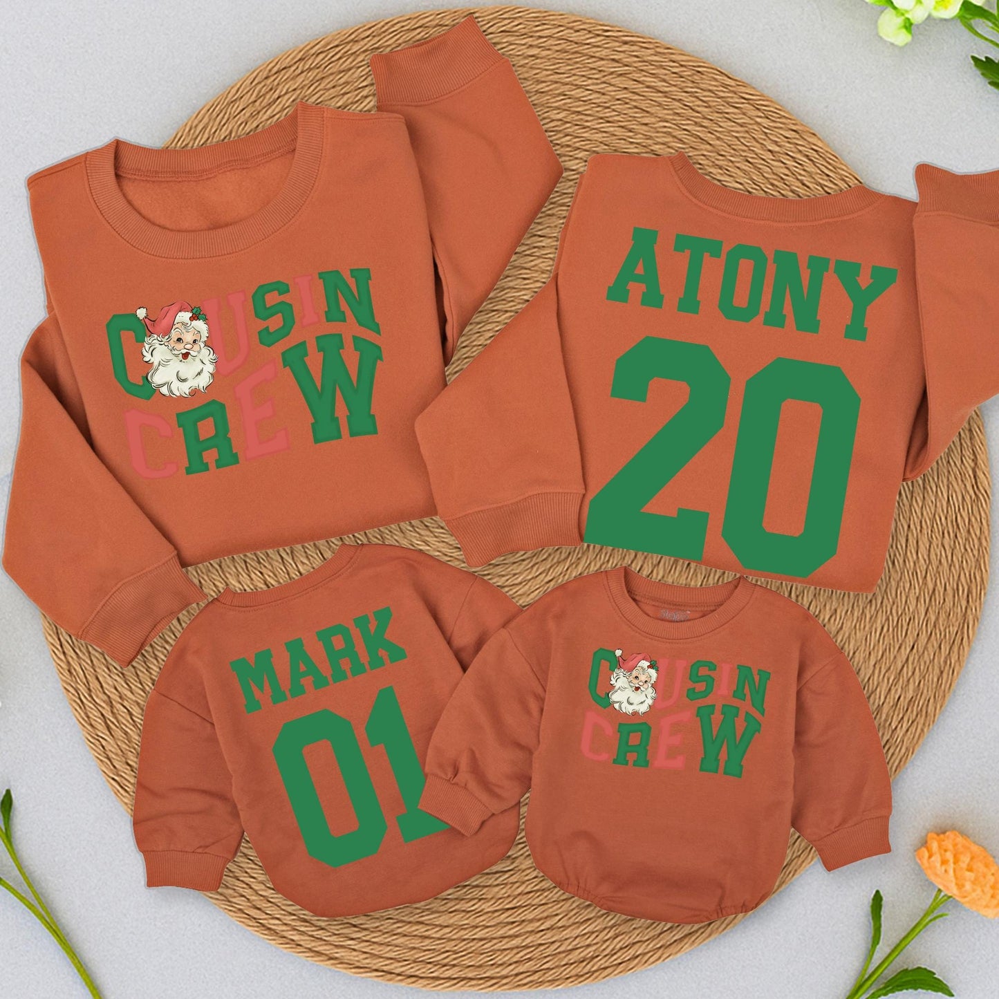 Matching Cousin Crew Christmas Sweatshirts Personalized Family Sweaters Retro Santa Design Holiday Party Outfits Baby Romper