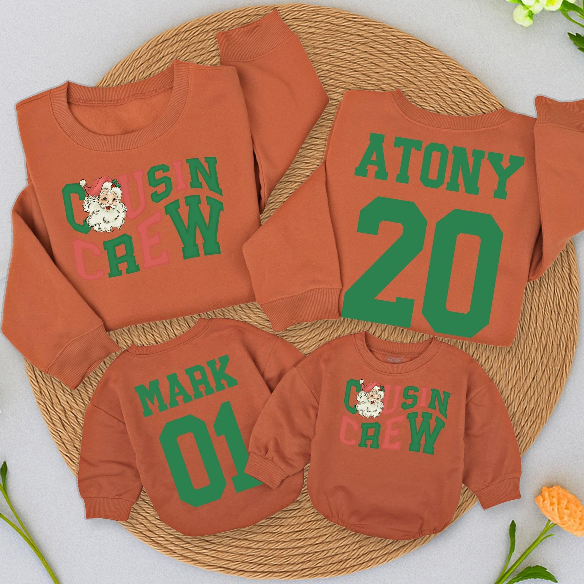 Matching Cousin Crew Christmas Sweatshirts Personalized Family Sweaters Retro Santa Design Holiday Party Outfits Baby Romper