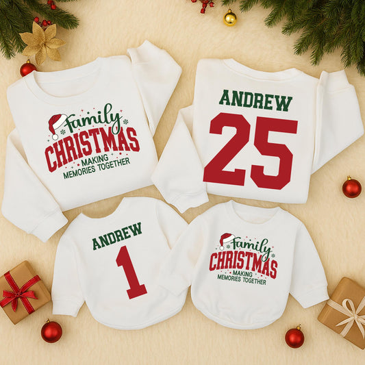 Custom Family Christmas Making Memories Together Matching Sweatshirts Rompers Kids Vintage Holiday Name Number Outfits