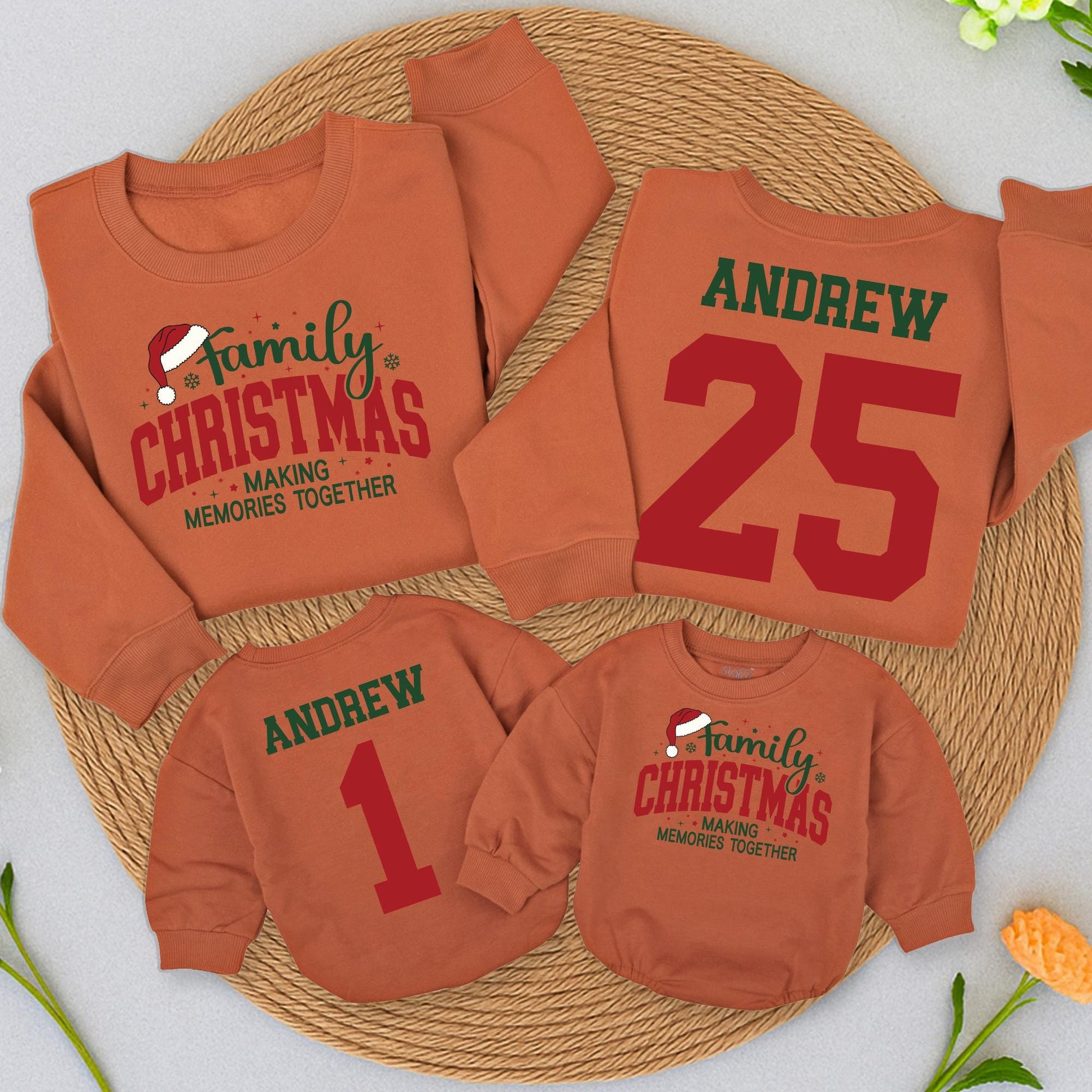 Custom Family Christmas Making Memories Together Matching Sweatshirts Rompers Kids Vintage Holiday Name Number Outfits