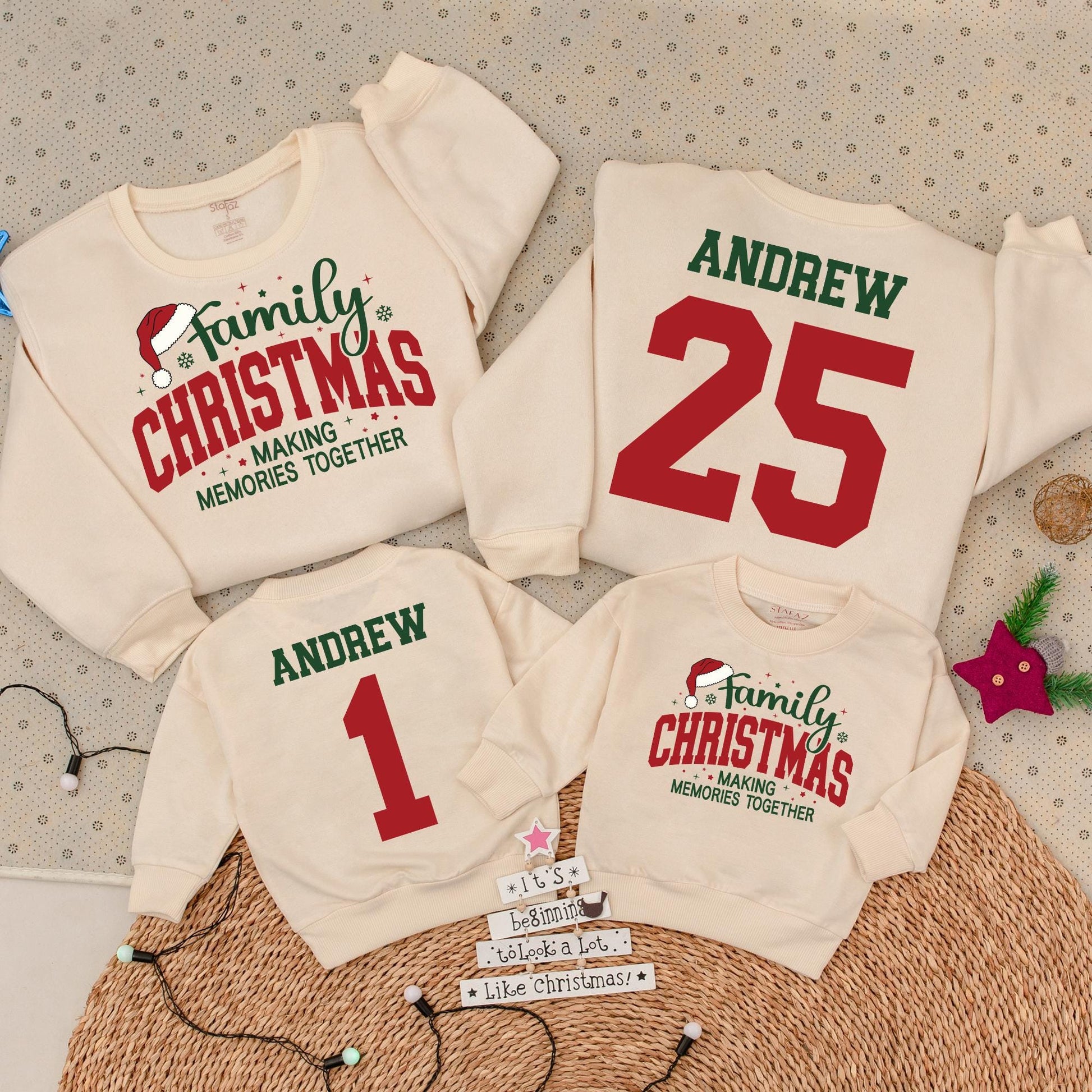 Custom Family Christmas Making Memories Together Matching Sweatshirts Rompers Kids Vintage Holiday Name Number Outfits