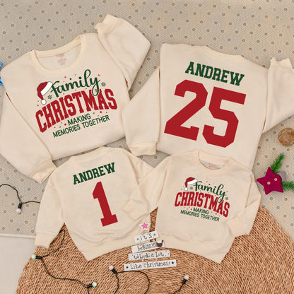 Custom Family Christmas Making Memories Together Matching Sweatshirts Rompers Kids Vintage Holiday Name Number Outfits