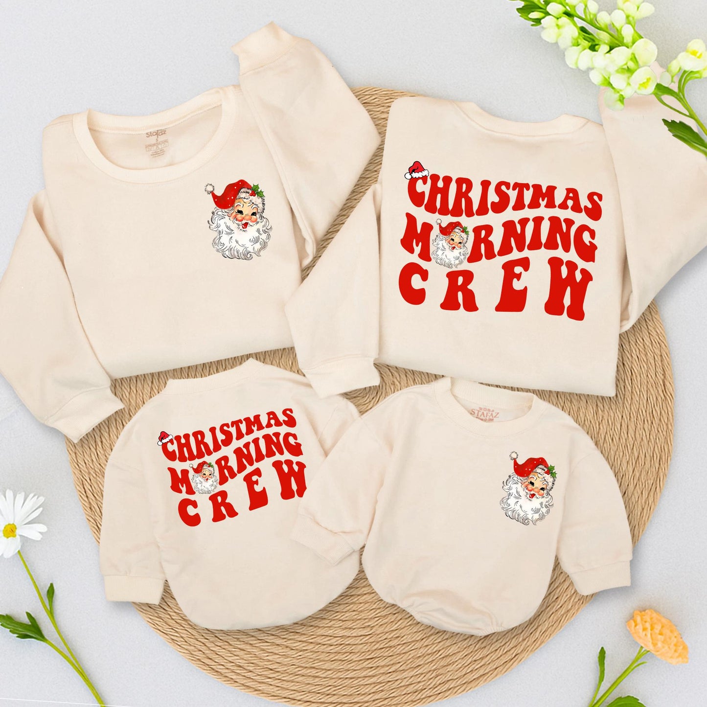 Vintage Santa Christmas Morning Crew Sweatshirt Toddler Outfit, Retro Holiday Design, 2-Sided Sweater Girl Boy, Winter Gift