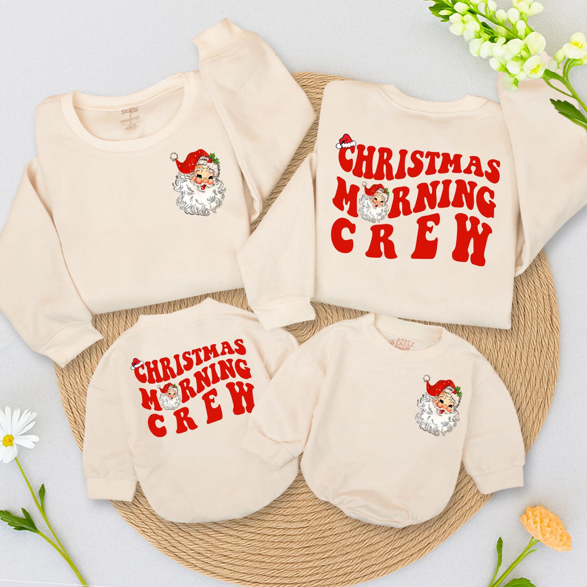 Vintage Santa Christmas Morning Crew Sweatshirt Toddler Outfit, Retro Holiday Design, 2-Sided Sweater Girl Boy, Winter Gift