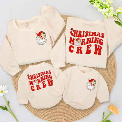 Vintage Santa Christmas Morning Crew Sweatshirt Toddler Outfit, Retro Holiday Design, 2-Sided Sweater Girl Boy, Winter Gift