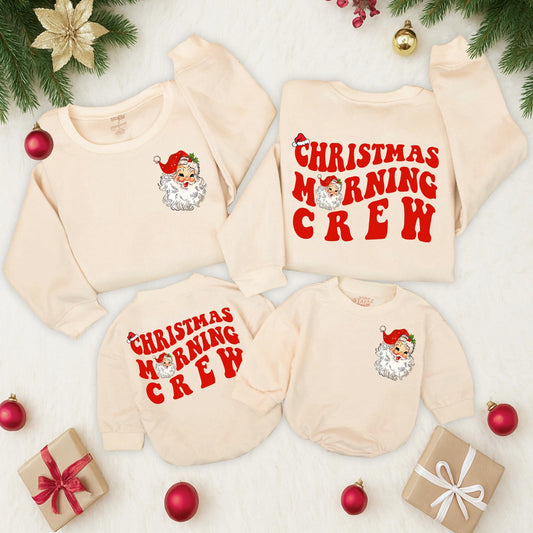 Vintage Santa Christmas Morning Crew Sweatshirt Toddler Outfit, Retro Holiday Design, 2-Sided Sweater Girl Boy, Winter Gift