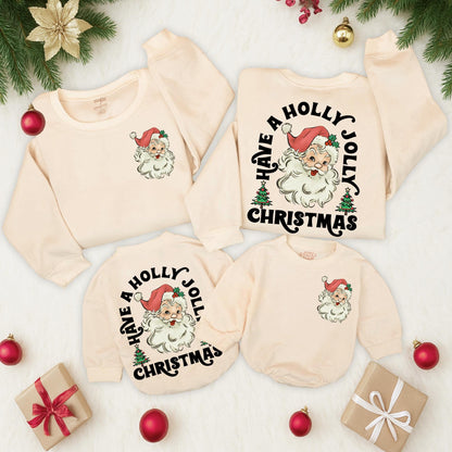 Retro Santa Christmas Sweatshirt Vintage Graphic Holly Jolly Toddler Baby Outfit Cozy Holiday Gift Two Sided Warm Festive Newborn Clothes Cute Xmas