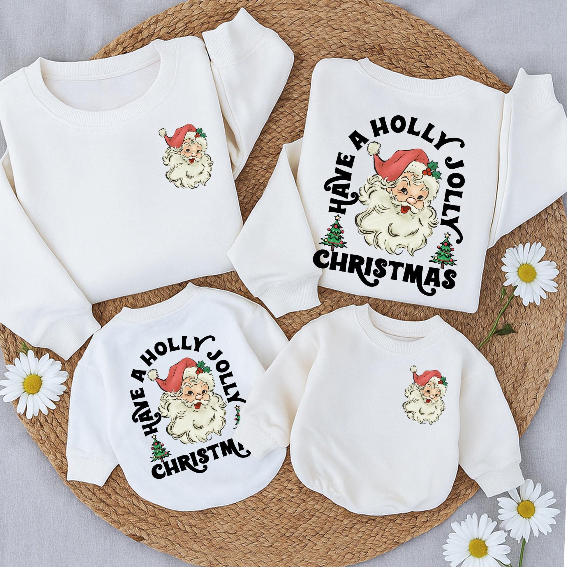 Retro Santa Christmas Sweatshirt Vintage Graphic Holly Jolly Toddler Baby Outfit Cozy Holiday Gift Two Sided Warm Festive Newborn Clothes Cute Xmas