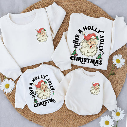 Retro Santa Christmas Sweatshirt Vintage Graphic Holly Jolly Toddler Baby Outfit Cozy Holiday Gift Two Sided Warm Festive Newborn Clothes Cute Xmas