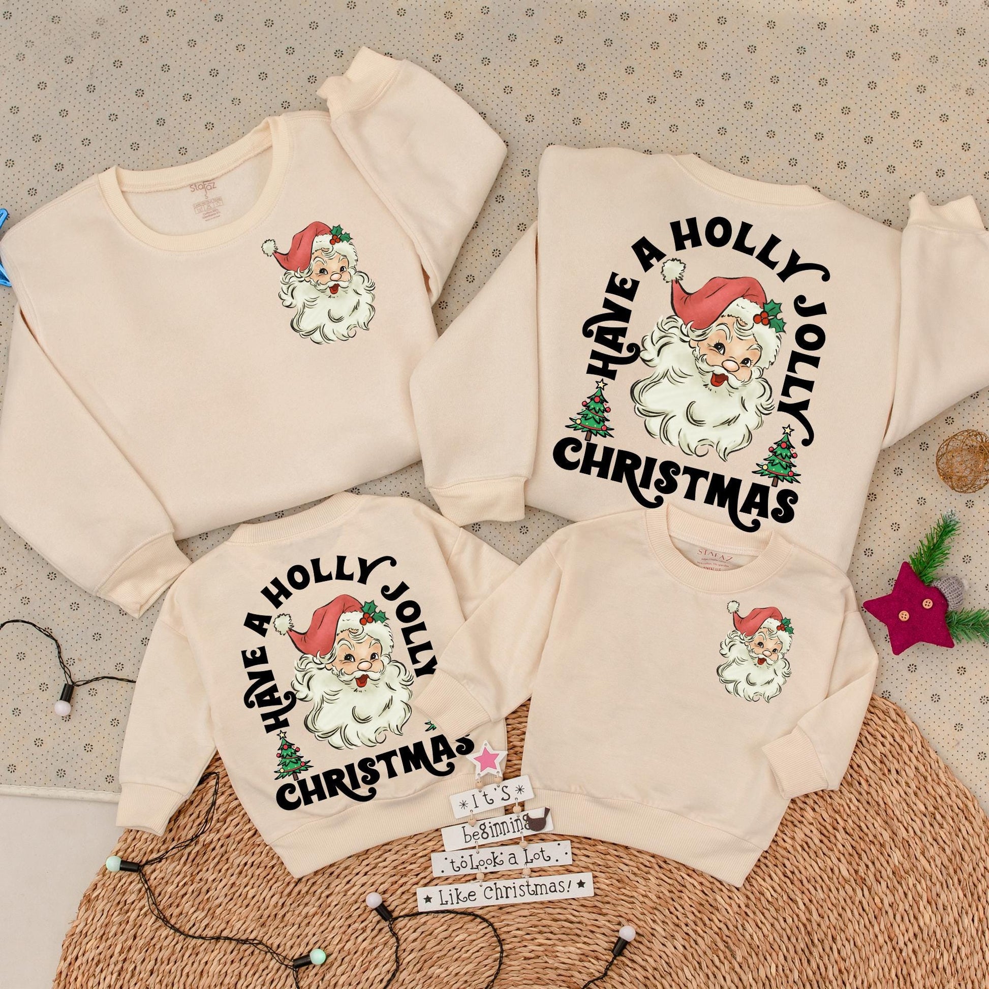 Retro Santa Christmas Sweatshirt Vintage Graphic Holly Jolly Toddler Baby Outfit Cozy Holiday Gift Two Sided Warm Festive Newborn Clothes Cute Xmas