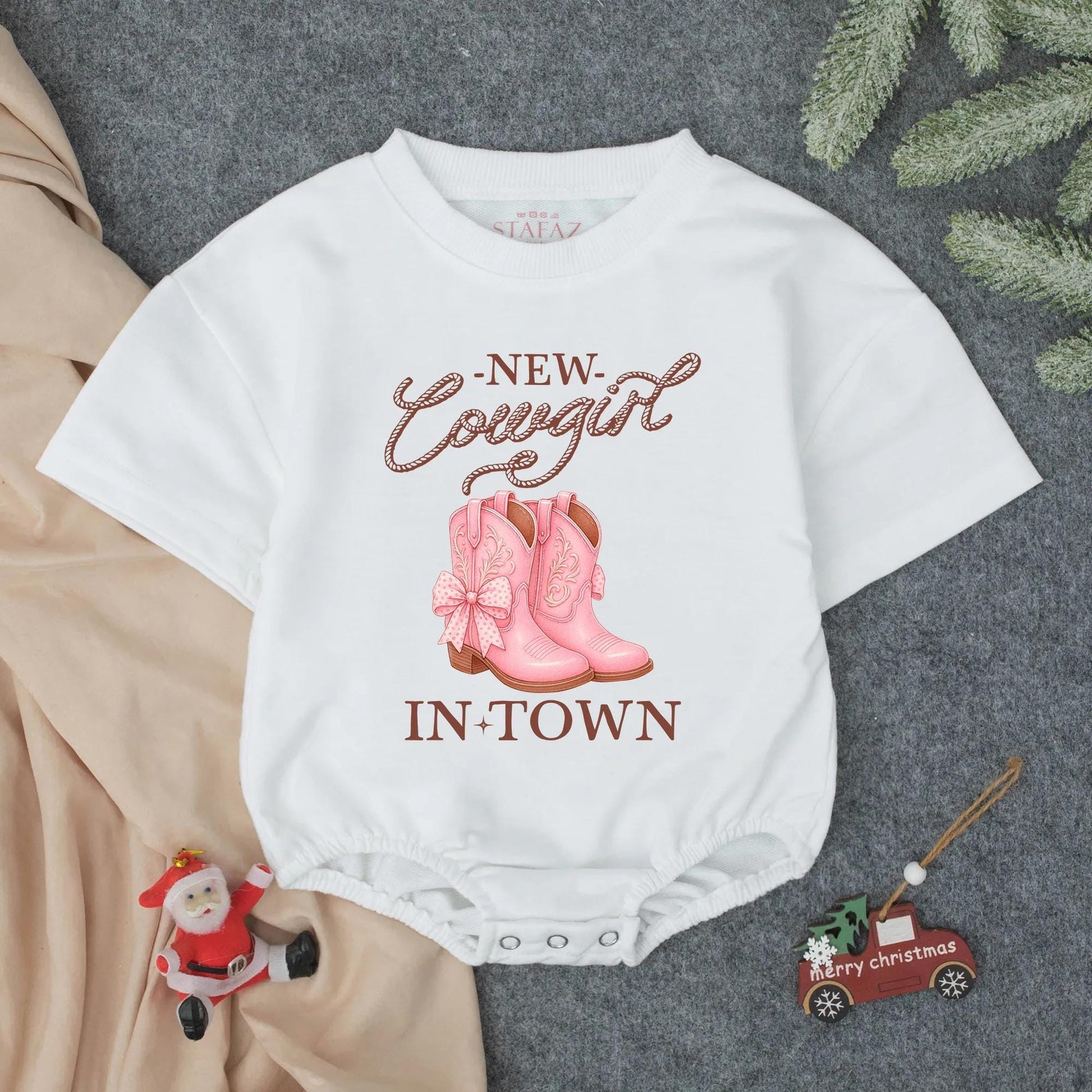 New Cowgirl In Town Pink Polka Dot Boots Bubble Romper Cute Western Baby Shower Outfit for Girls Coming Home