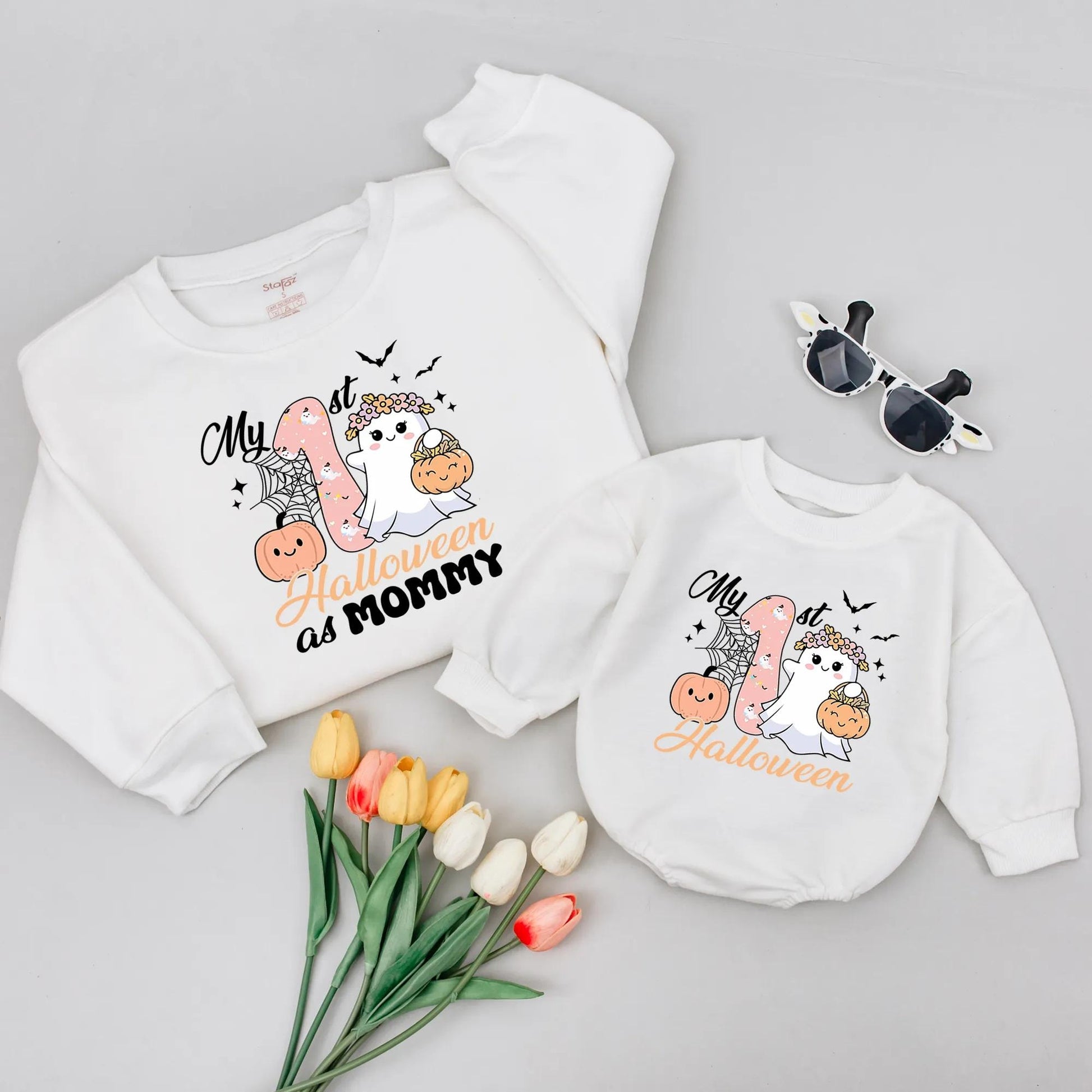 My 1st Halloween Baby Romper Cute Ghost Pumpkin Spiderweb Design for Little Girl Toddler First Halloween Gift Black Pink Orange White Yellow Outfit