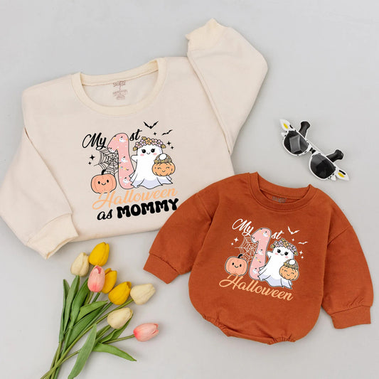 My 1st Halloween Baby Romper Cute Ghost Pumpkin Spiderweb Design for Little Girl Toddler First Halloween Gift Black Pink Orange White Yellow Outfit