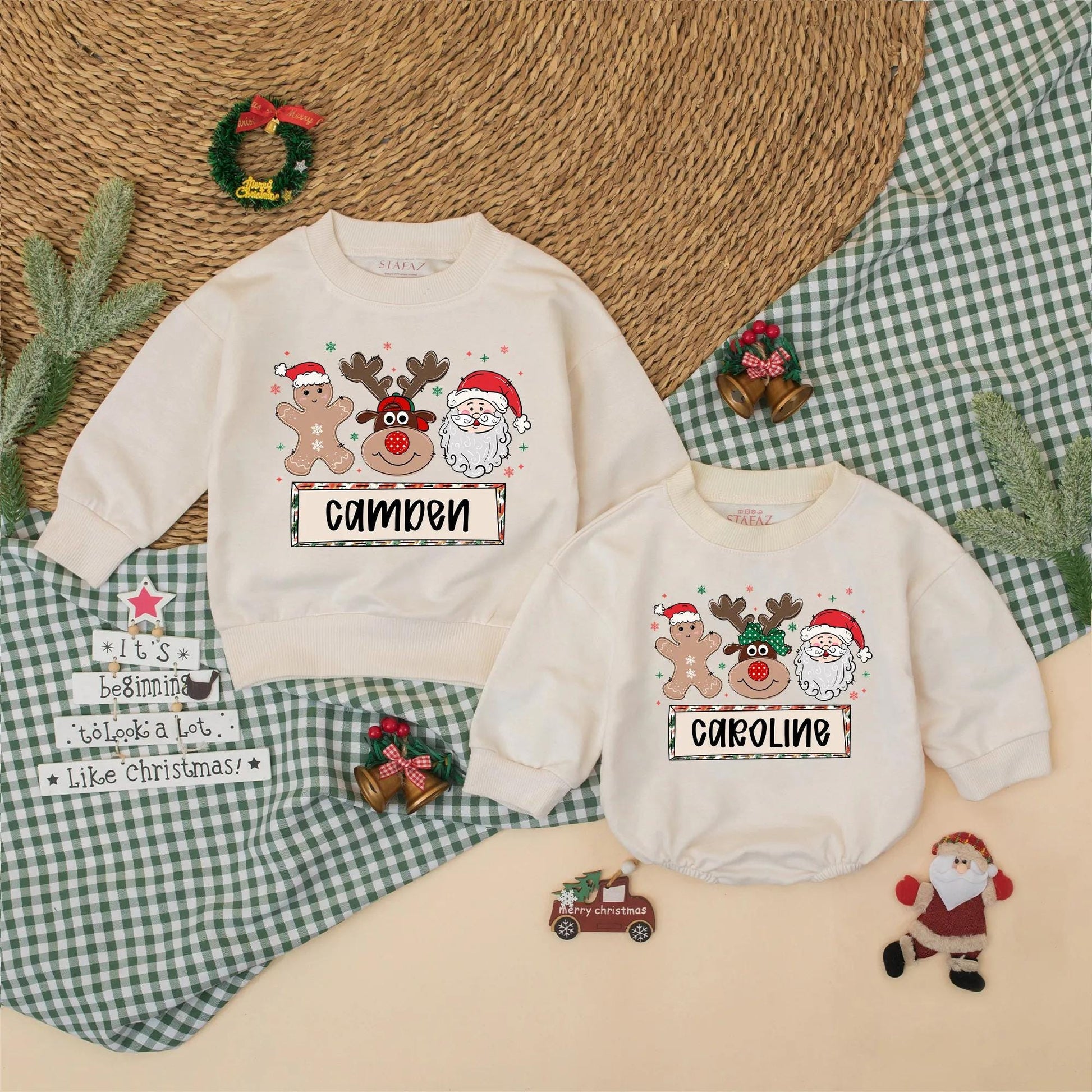 Personalized Christmas Gingerbread Reindeer Santa Baby Romper Cute Christmas Outfit Boy Girl Toddler Gift Idea