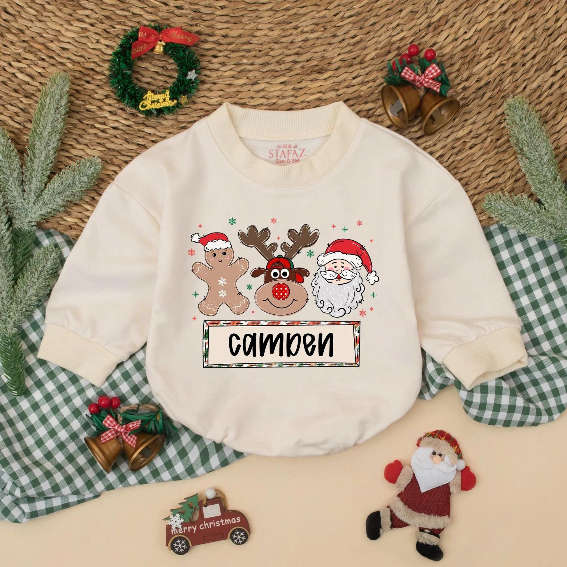 Personalized Christmas Gingerbread Reindeer Santa Baby Romper Cute Christmas Outfit Boy Girl Toddler Gift Idea
