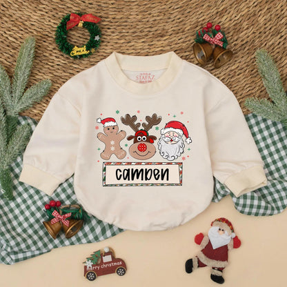Personalized Christmas Gingerbread Reindeer Santa Baby Romper Cute Christmas Outfit Boy Girl Toddler Gift Idea