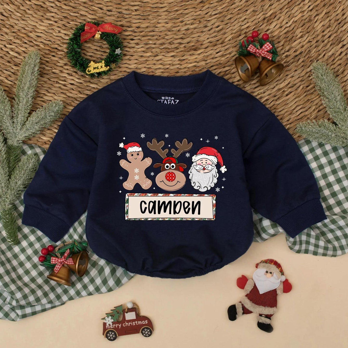 Personalized Christmas Gingerbread Reindeer Santa Baby Romper Cute Christmas Outfit Boy Girl Toddler Gift Idea
