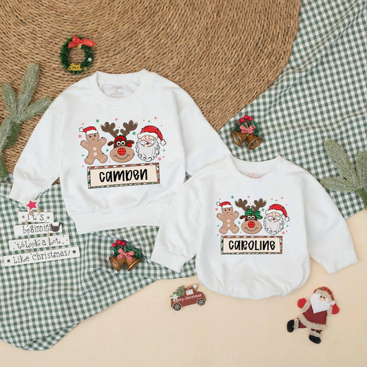 Personalized Christmas Gingerbread Reindeer Santa Baby Romper Cute Christmas Outfit Boy Girl Toddler Gift Idea