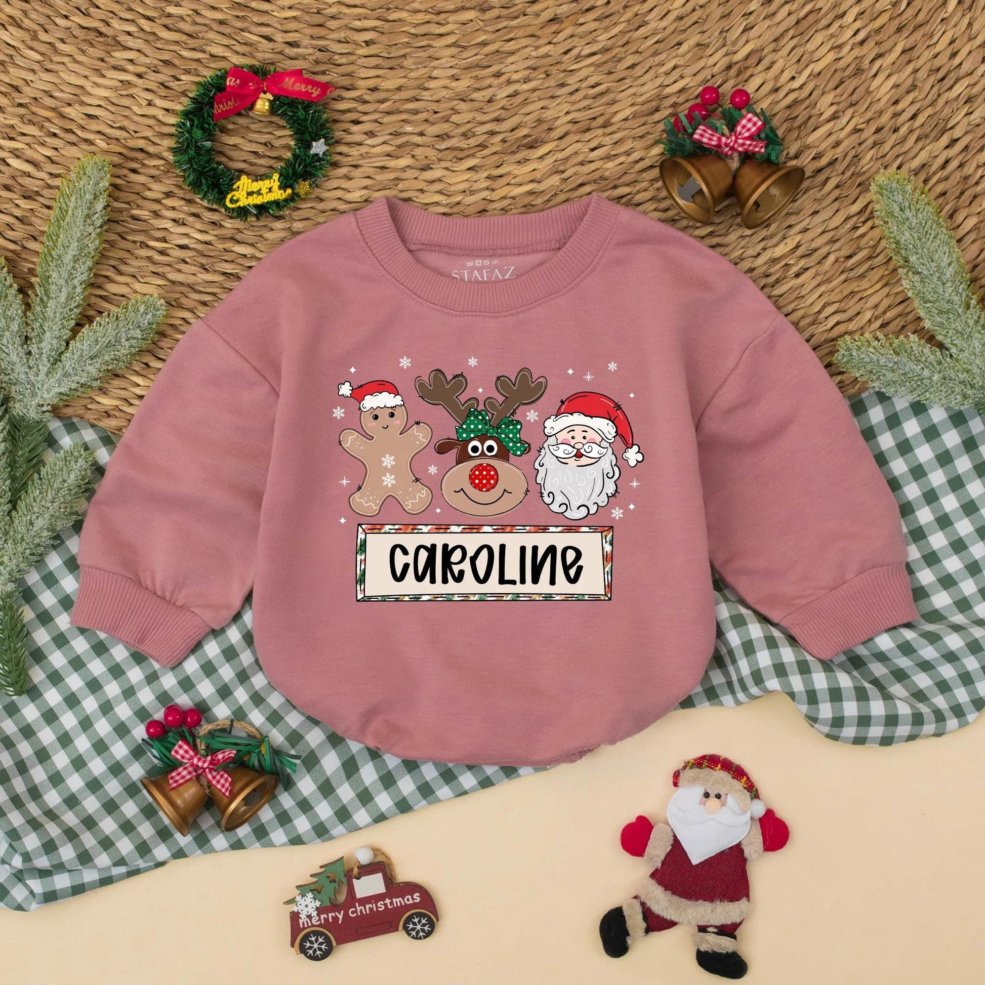 Personalized Christmas Gingerbread Reindeer Santa Baby Romper Cute Christmas Outfit Boy Girl Toddler Gift Idea