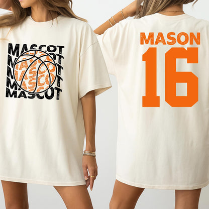 Custom Basketball Mascot Name 16 Shirt Personalized Game Day Sports Fan Team Tee Orange Pink