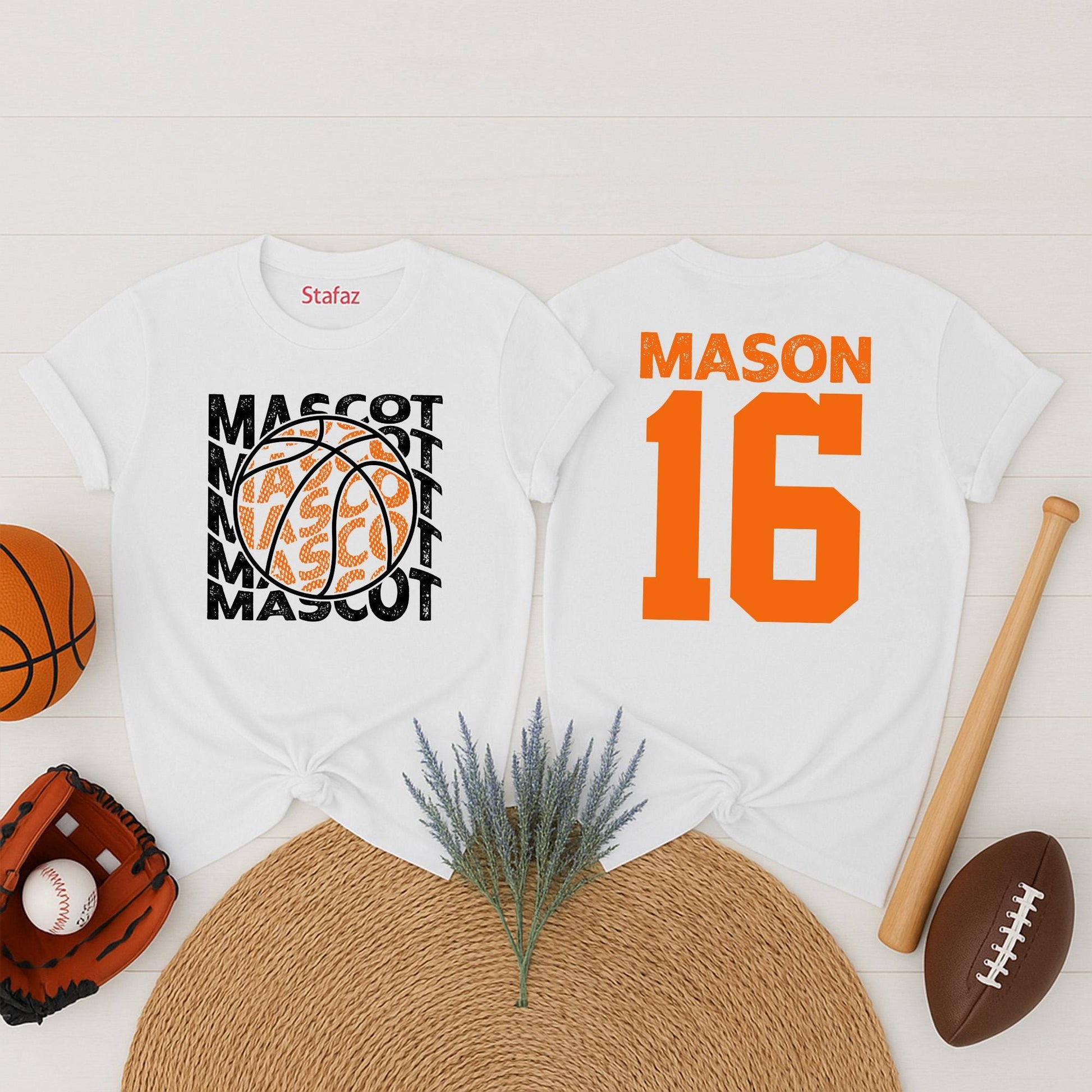 Custom Basketball Mascot Name 16 Shirt Personalized Game Day Sports Fan Team Tee Orange Pink