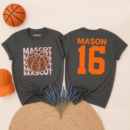 Custom Basketball Mascot Name 16 Shirt Personalized Game Day Sports Fan Team Tee Orange Pink