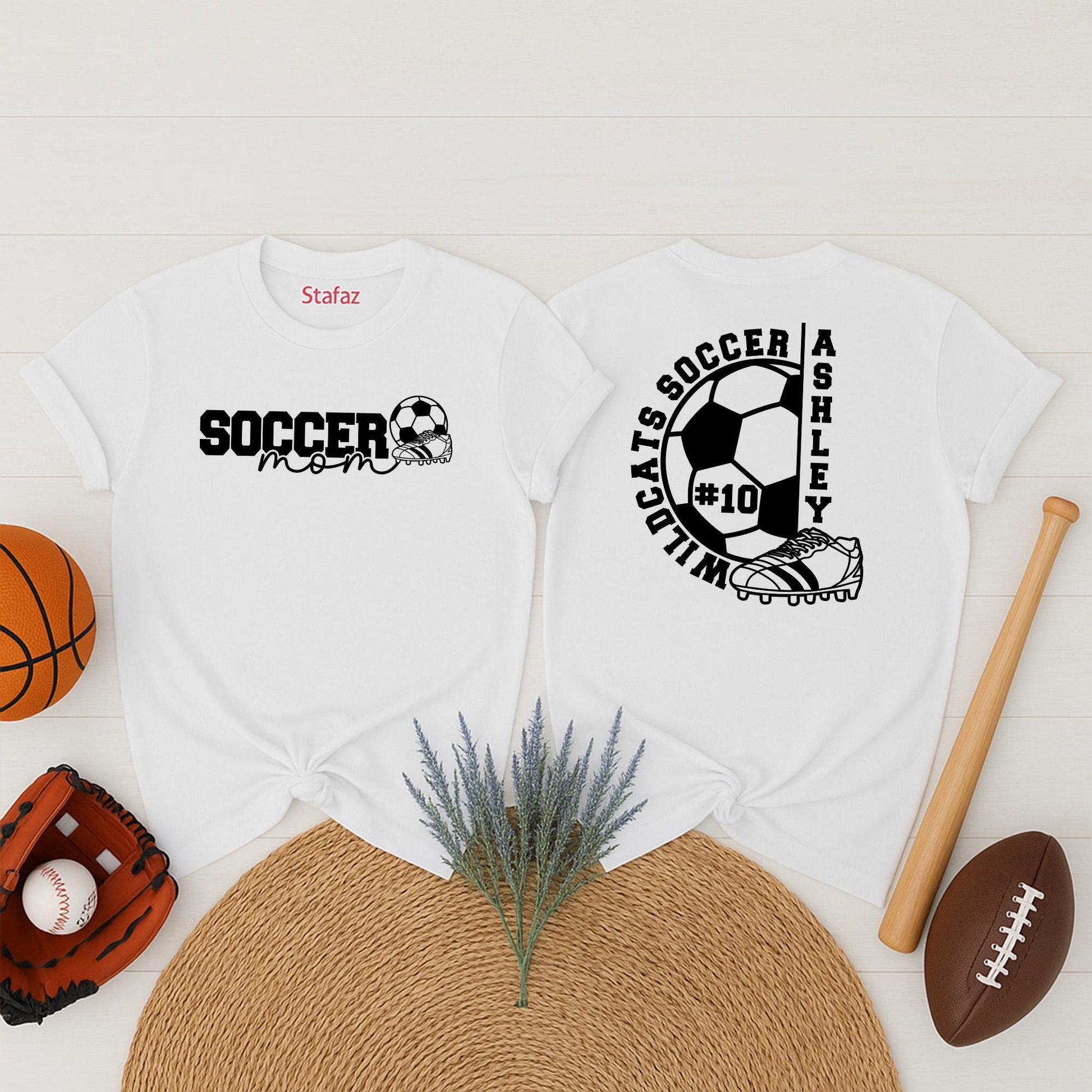 Personalized Soccer Mom & Kids Ashley Name Number 10 Shirts Wildcats Team Cleat Design Sporty Game Day Season Gift Idea