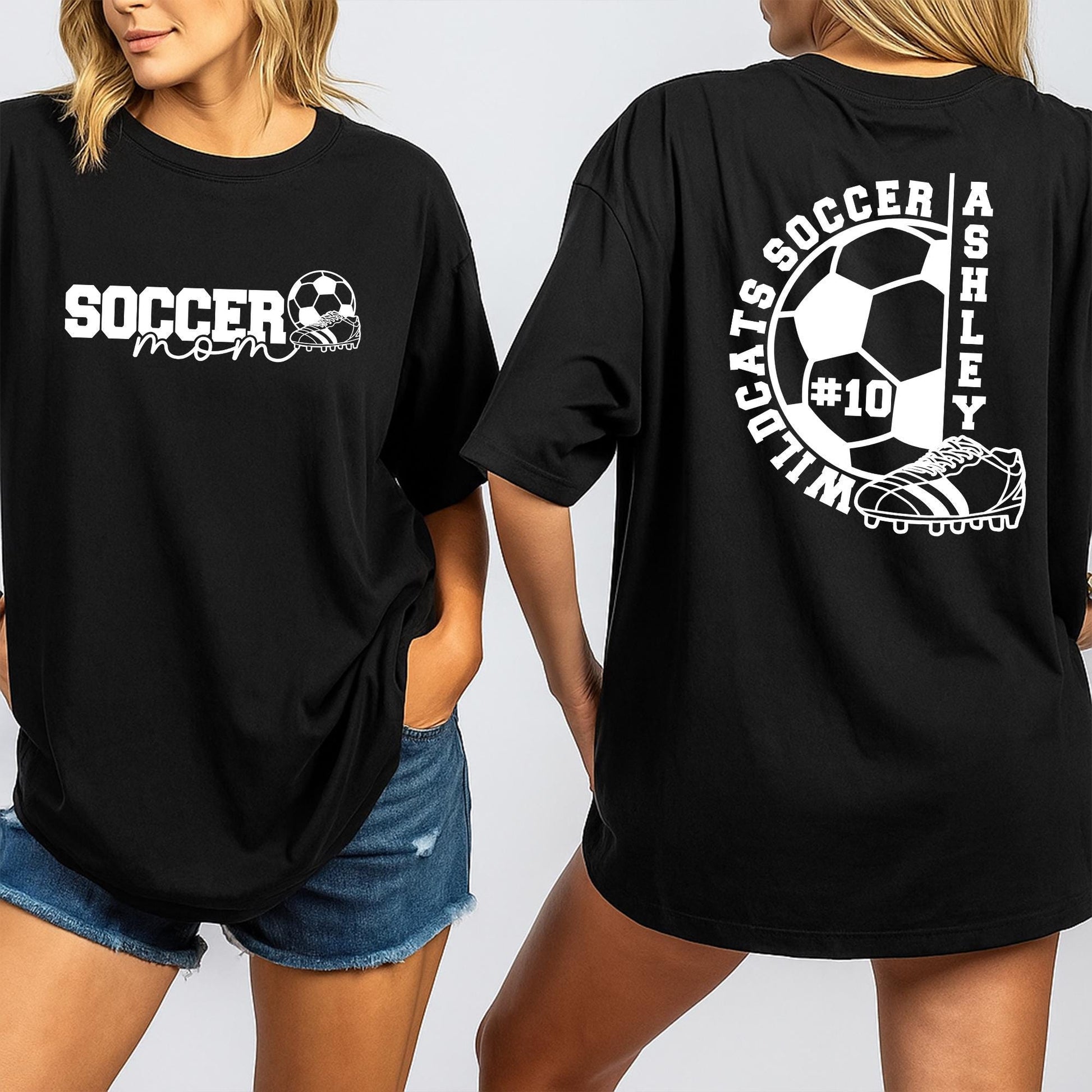 Personalized Soccer Mom & Kids Ashley Name Number 10 Shirts Wildcats Team Cleat Design Sporty Game Day Season Gift Idea