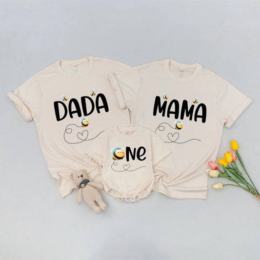 Sweet Bee Family Matching Birthday Shirts: Dada Mama One First Birthday Outfit, Cute Bumble Bee Tee, Party Celebration, Honey Bee, Matching Family,1st Birthday