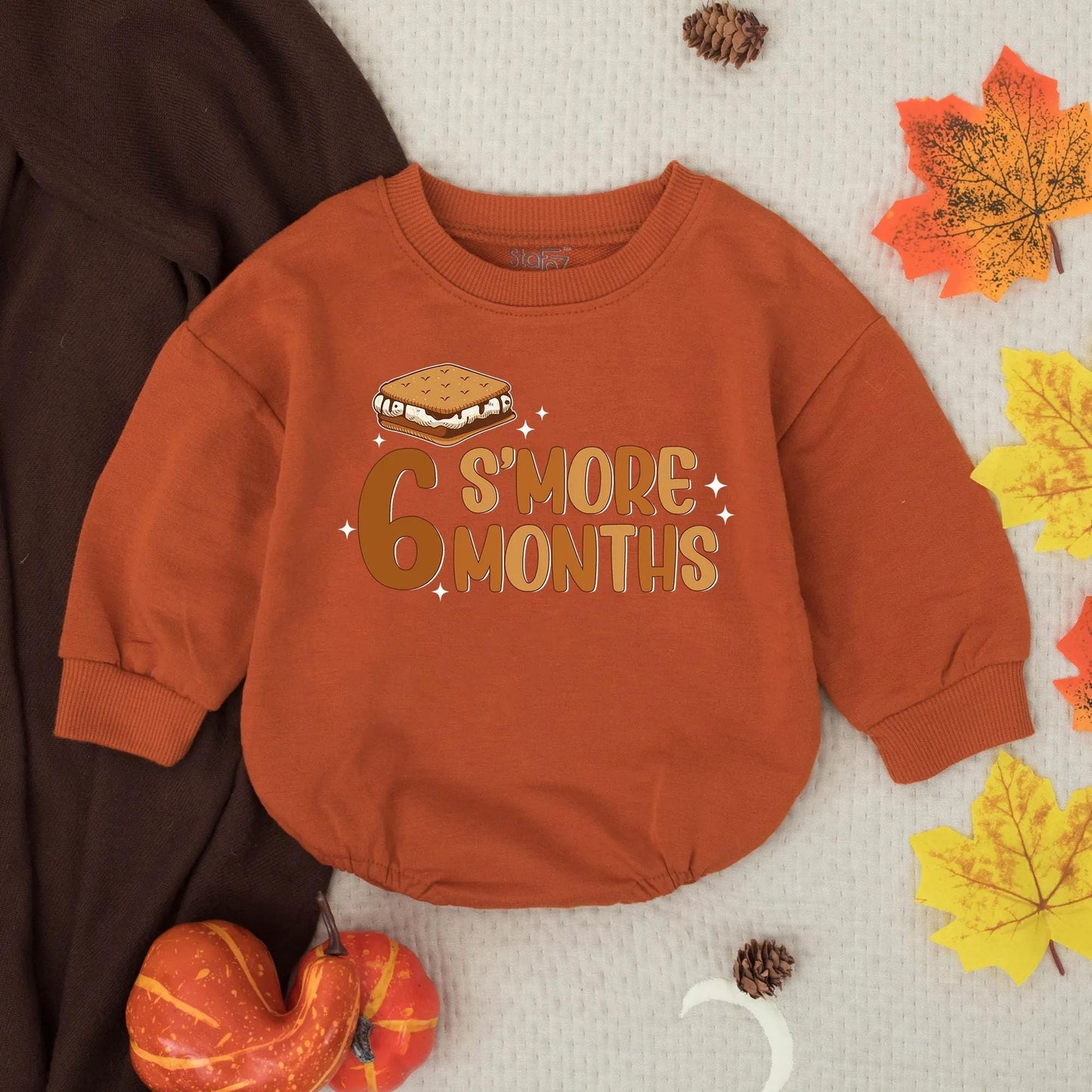 Personalized 6 S'more Months Half Birthday Girl Bubble Romper Outfit with Cute Cake Design Soft Baby Toddler Milestone Gift Clothes