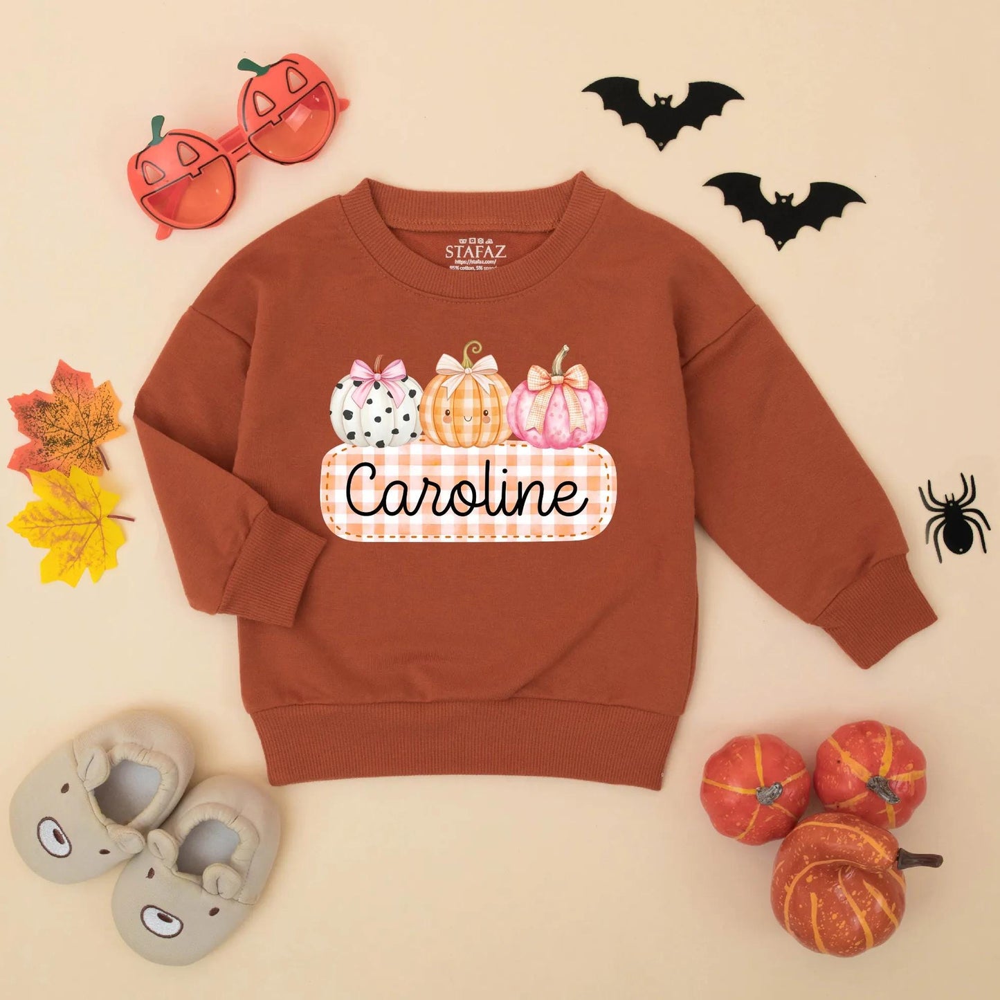 Caroline Cute Pumpkin Bow Romper Personalized Baby Girl Thanksgiving Bodysuit Toddler Autumn Festive Outfit White Orange Pink