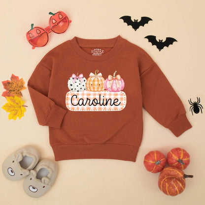 Caroline Cute Pumpkin Bow Romper Personalized Baby Girl Thanksgiving Bodysuit Toddler Autumn Festive Outfit White Orange Pink