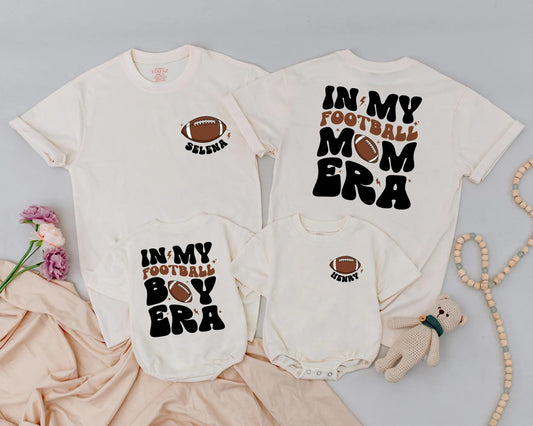 Custom Name Football Mom and Me Matching Shirts, In My Football Era Game Day Outfit, Personalized Family Football Tees, Sport Fan Gift, Football Party (138 chars)