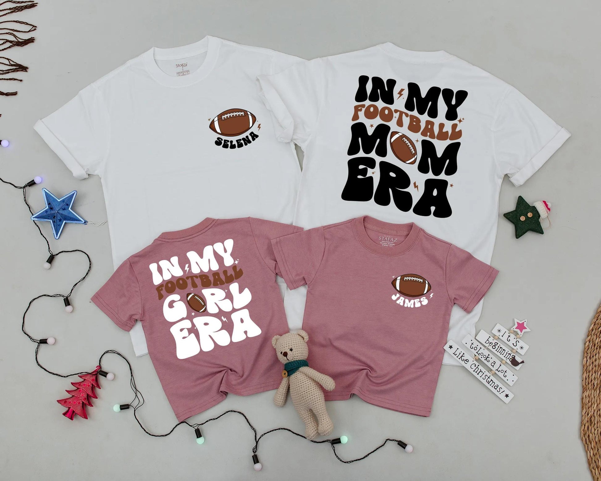 Custom Name Football Mom and Me Matching Shirts, In My Football Era Game Day Outfit, Personalized Family Football Tees, Sport Fan Gift, Football Party (138 chars)