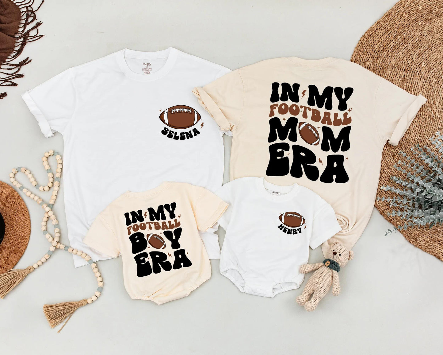 Custom Name Football Mom and Me Matching Shirts, In My Football Era Game Day Outfit, Personalized Family Football Tees, Sport Fan Gift, Football Party (138 chars)