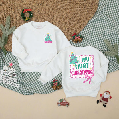 My First Christmas Bubble Romper for Baby Girls Festive Tree Pink Bow Stars Newborn Xmas Clothes Holiday Shower Gift